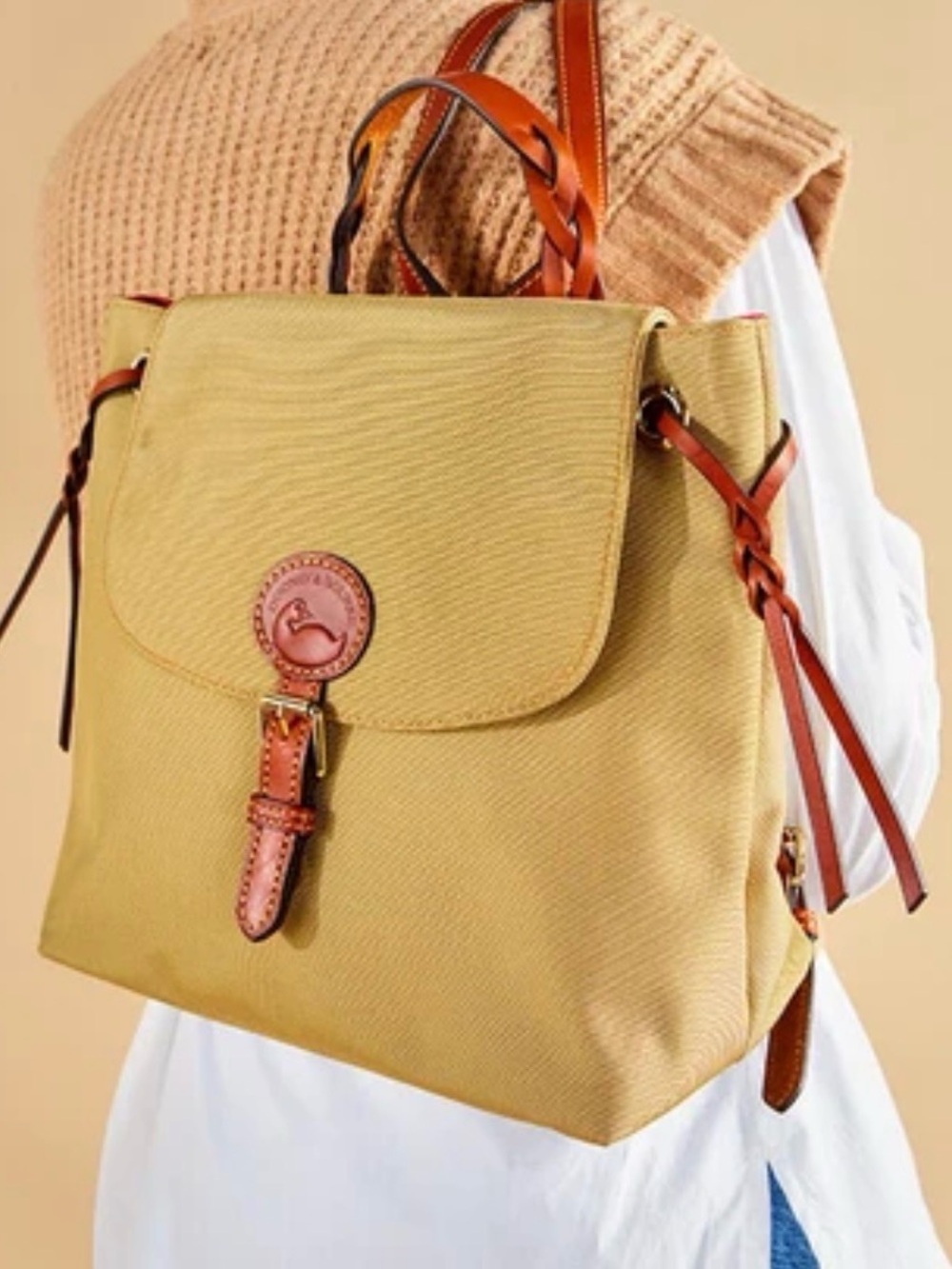 Dooney & Bourke Kakhi Nylon Backpack with Brown Leather Trim